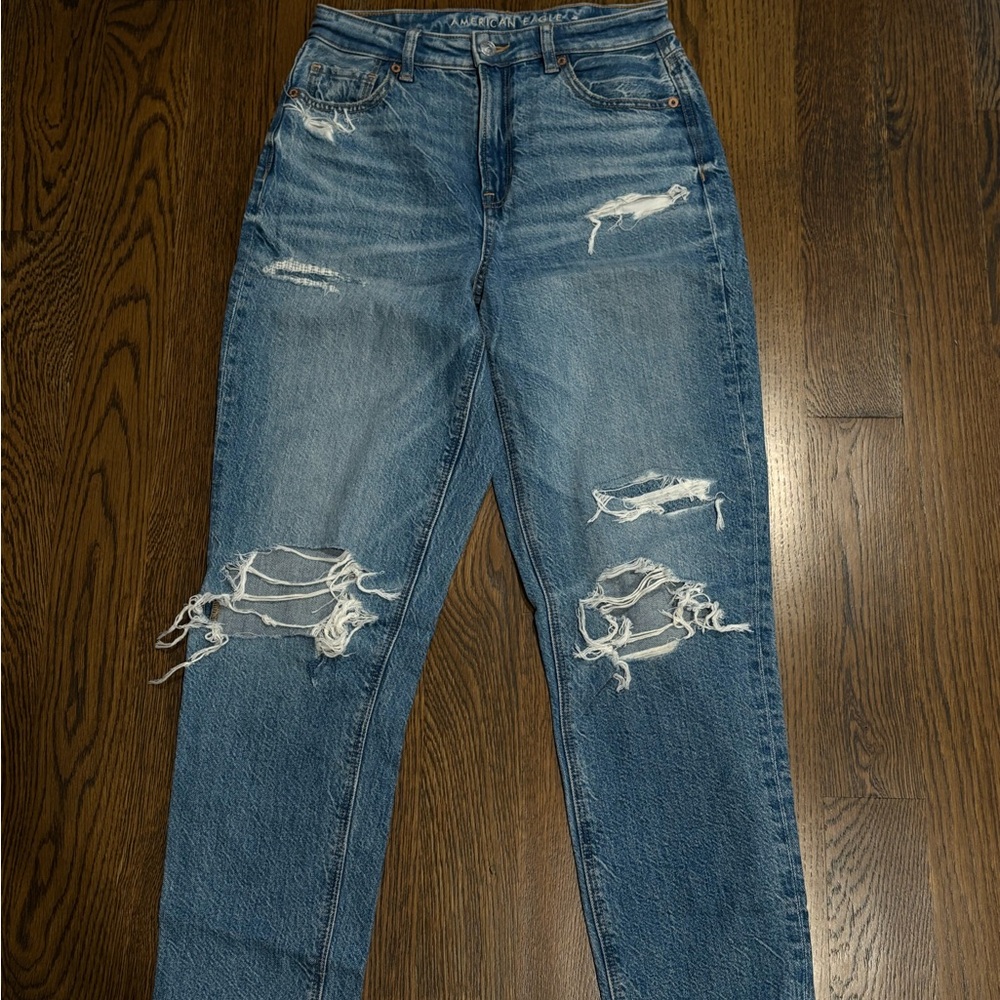 American Eagle Outfitters High Rise Distressed Blue Jeans